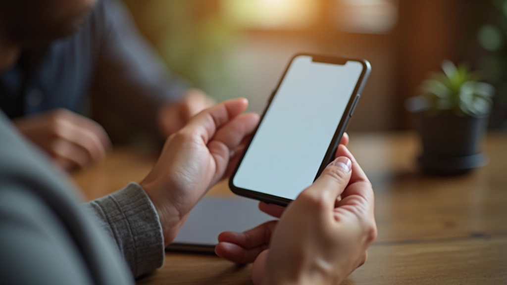 Smartphone con interfaccia pulita e intuitiva, mani che toccano lo schermo