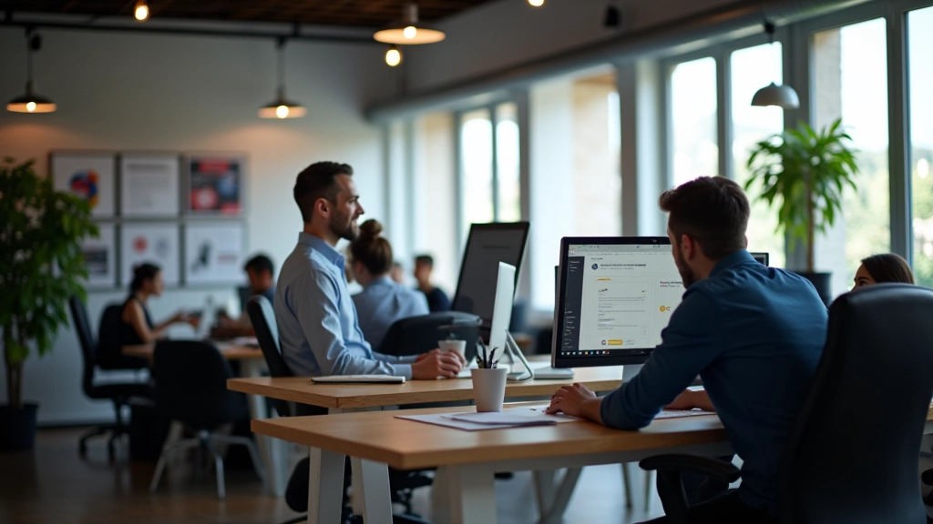 Agenzia di web design moderna con team al lavoro su progetti di siti responsivi