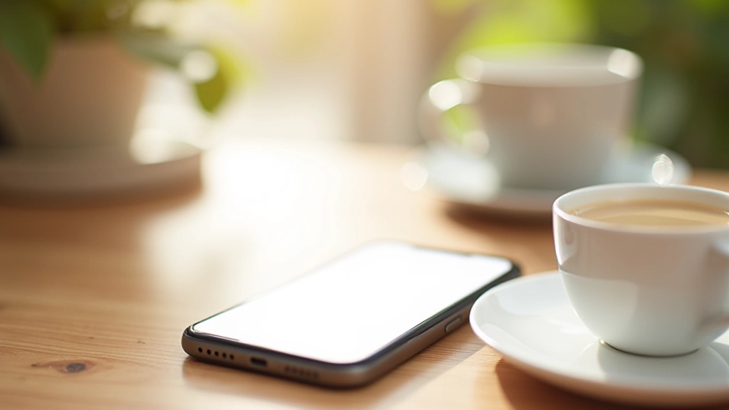 Smartphone su scrivania mostrando interfaccia responsive, pulsanti ben spaziati e leggibili, design pulito e minimalista