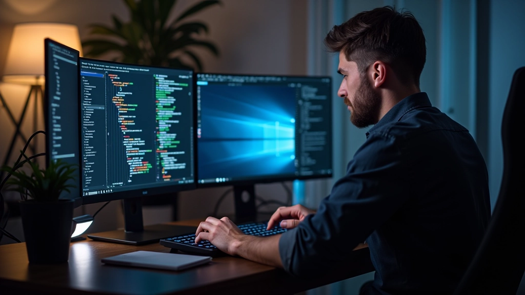 Designer che lavora su media query e breakpoint CSS con editor di codice e strumenti di design aperti